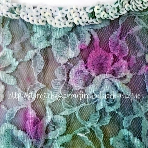 VINTAGE 70S CUSTOM DIP DYED LACE SEQUIN RICK RAC DRESS SZ S M - Picture 5 of 11